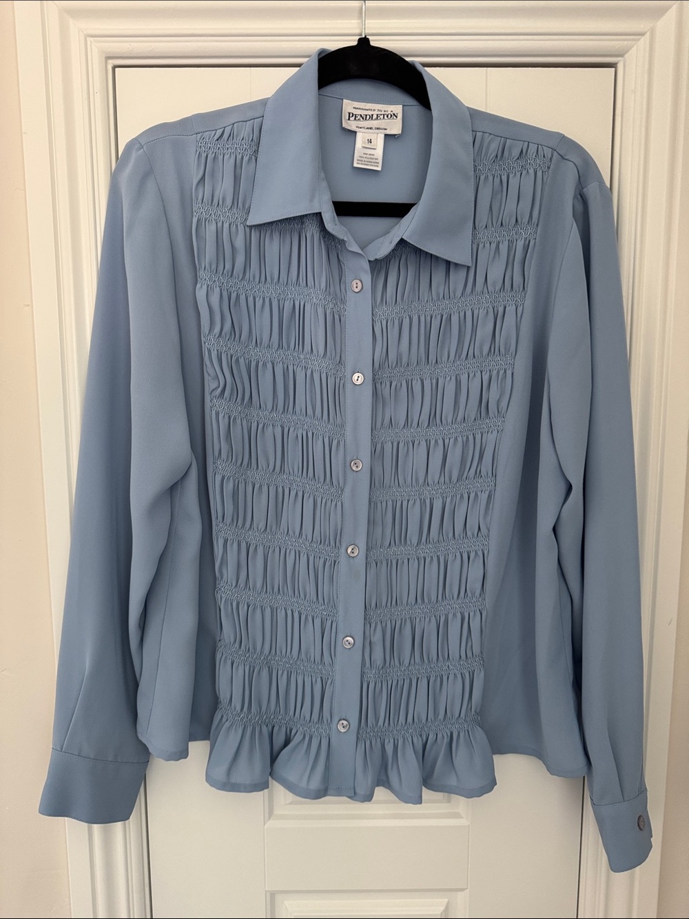 Pendleton Soft Blue Smocked Button-Front Blouse